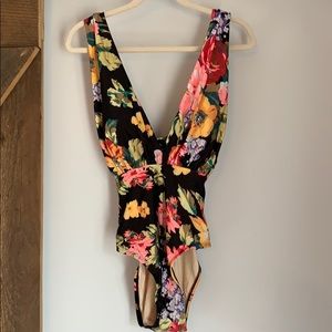 Allihop Floral Plunging One Piece Suit